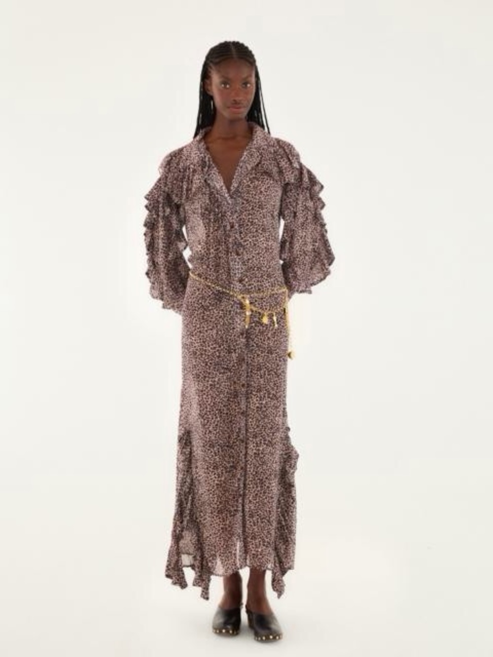 FARM RIO /Baby Leopard Long Ruffle Sleeve Maxi Shirt Dress - Sz. L - Picture 4 of 16